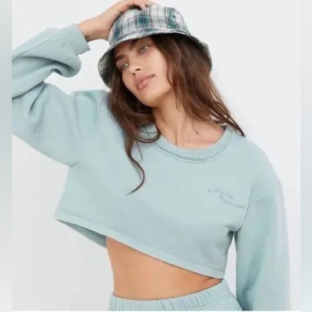 For Love & Lemons Josie Blue Cropped Crewneck Pullover Sweatshirt Size